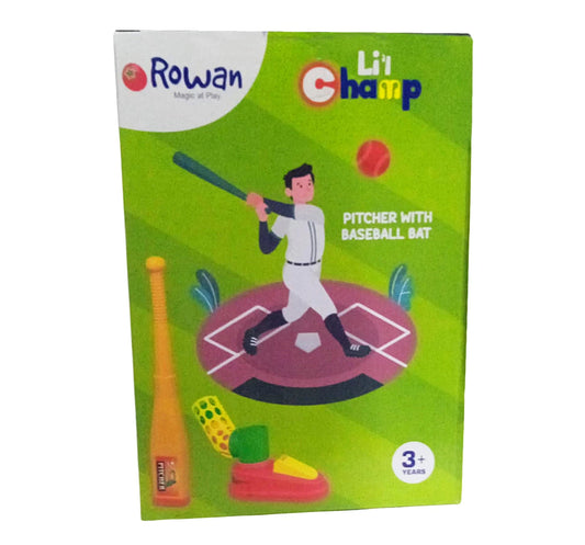 Rowan Automatic Pitcher with Baseball & Bat