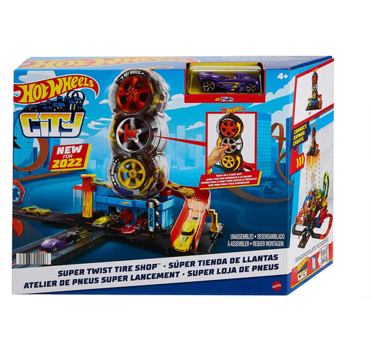 Hot Wheels City Super Twist Tire Shop with 1:64 single Car HDP02