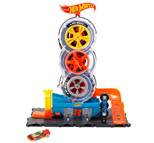 Hot Wheels City Super Twist Tire Shop with 1:64 single Car HDP02