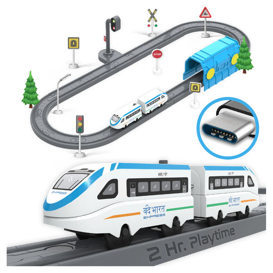 BOOGYWOOGY BHARAT Express, TYPE-C Rechargeable Engine, Train Set with Magnetic Tracks-49 Pcs