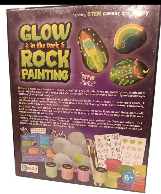 Ekta Glow in the Dark Rock Painting Kit for Kids – Includes Rocks, Paints & Brushes