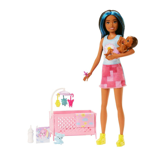 Barbie Doll and Accessories, Crib Playset with Baby Doll, Furniture and Themed Accessories, Babysitters Inc.