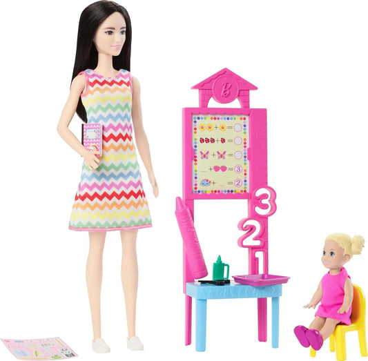 Barbie Teacher Doll With Blonde Fashion Doll, 1 Toddler Doll, & Teaching Accessories For Kids