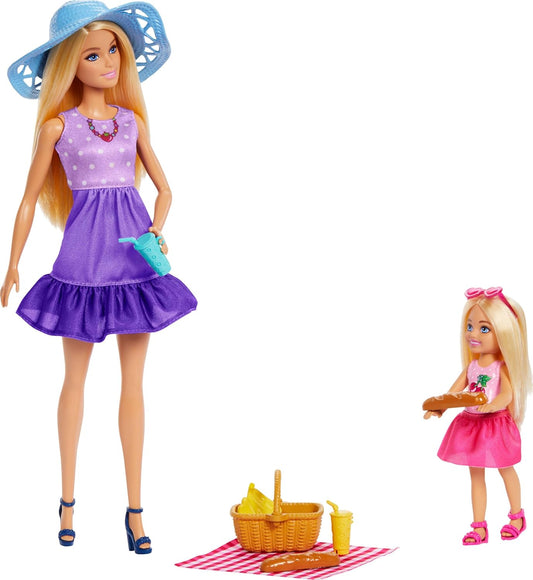 Barbie Family & Friends Dolls & Accessories Playset, Picnic-Themed, Plus 9 Pieces Including Food