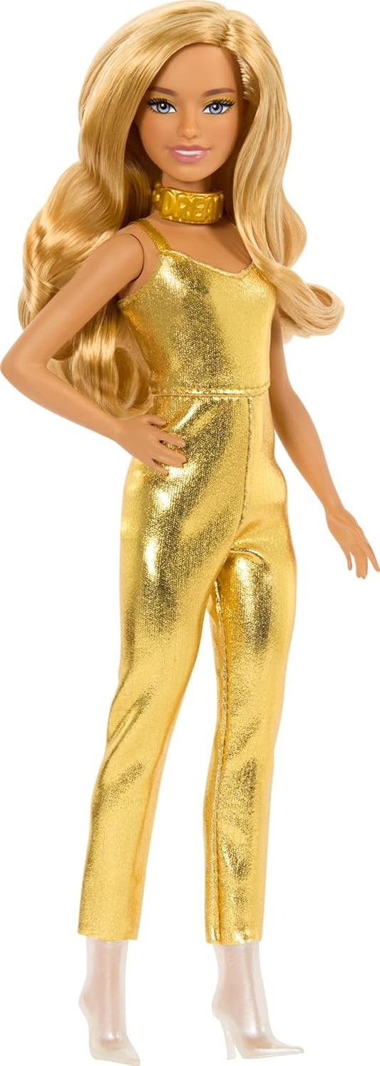 Barbie Fashionistas Doll with Blonde Wavy Hair, Golden Jumpsuit & Accessories, 65th Anniversary Collectible Fashion Doll