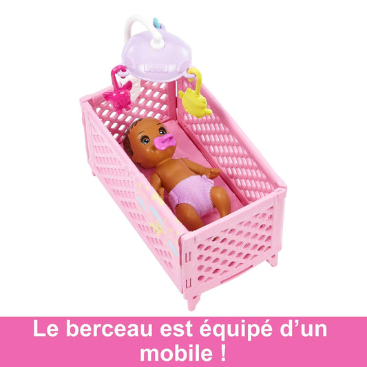 Barbie Doll and Accessories, Crib Playset with Baby Doll, Furniture and Themed Accessories, Babysitters Inc.