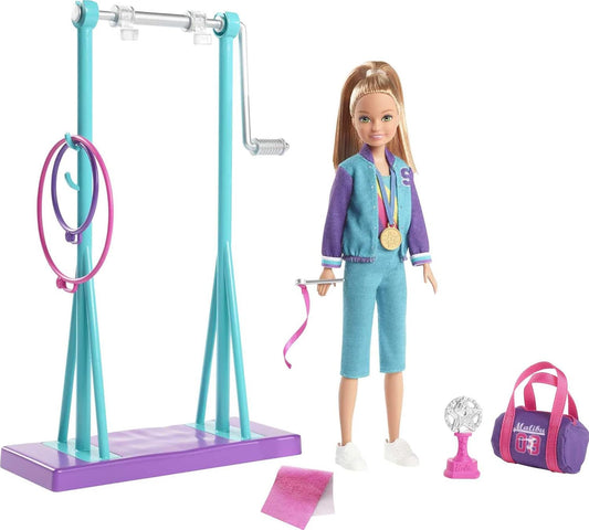 Barbie Team Stacie Doll and Gymnastics Playset with Spinning Bar and 7 Themed Accessories