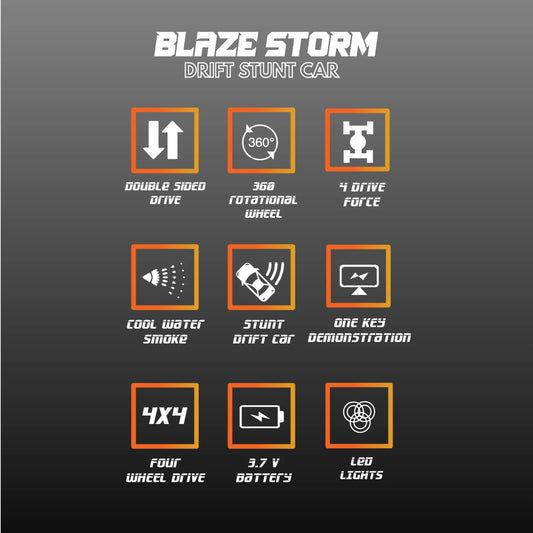 Blazestorm Stunt Drift 2.4 GHZ RC Car with Cool Water Smoker, 3.7V Rechargable Battery, Multicolor