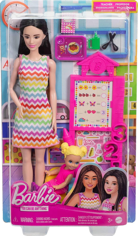 Barbie Teacher Doll With Blonde Fashion Doll, 1 Toddler Doll, & Teaching Accessories For Kids
