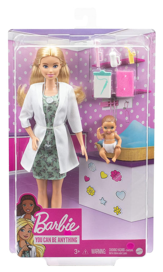 Barbie Baby Doctor Playset with Blonde Doll 12-in, Infant Doll & Accessories