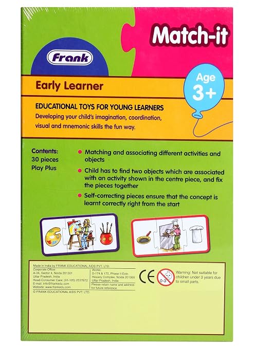 Frank Match-It Puzzle – 30 Pieces, 10 Self-Correcting 3-Piece Puzzles,