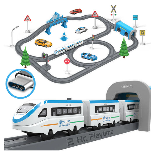 BOOGYWOOGY BHARAT Express, TYPE-C Rechargeable Engine Train Set with Magnetic Tracks - 91 Pcs