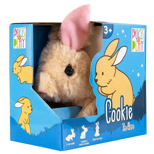 Rowan Fuzzbuzz Cookie the Hare Walking Rabbit with Sound, Plushie