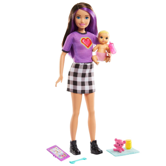 Barbie Skipper Babysitters Doll & Accessories Set with 9 Inch Brunette Skipper Doll, Baby Doll