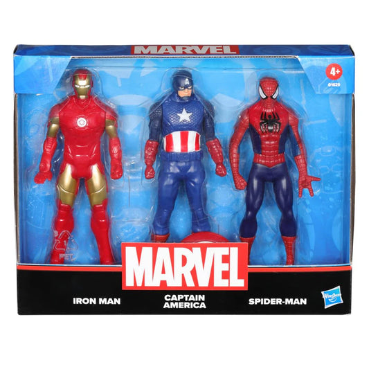 Marvel Action Figure Toy 3-Pack, 6-inch Figures, Iron Man, Spider-Man, Captain America