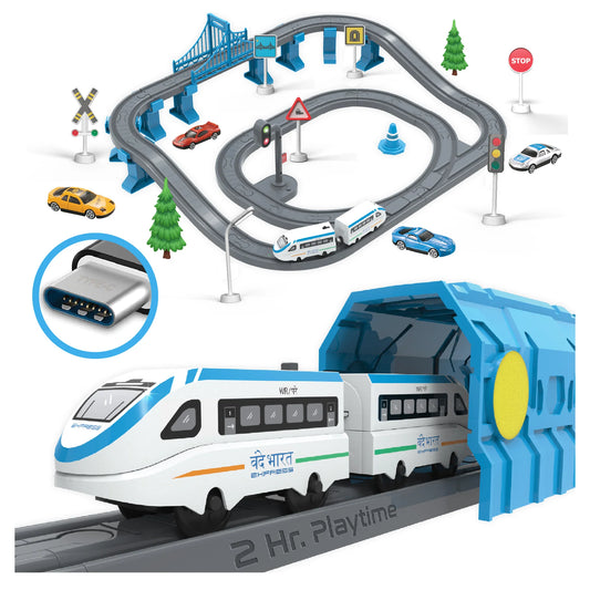 BOOGYWOOGY BHARAT Express, TYPE-C Rechargeable Engine, Train Set with Magnetic Tracks - 77 Pcs