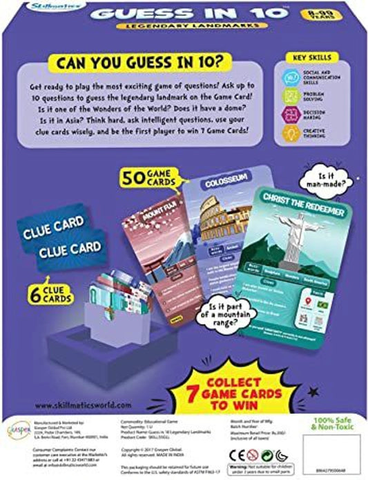 Skillmatics Guess in 10 - Legendary Landmarks Card Game of Smart Questions, General Knowledge for Families and Kids