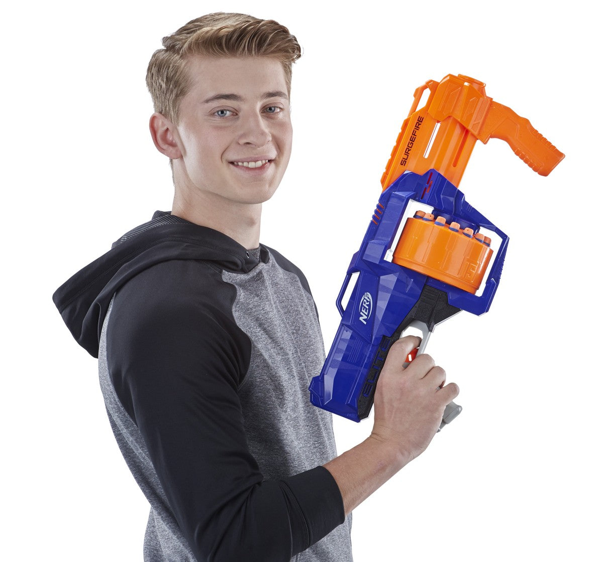 Nerf Surgefire Elite Blaster 15-Dart Rotating Drum, Slam Fire, Includes 15 Official Elite Darts