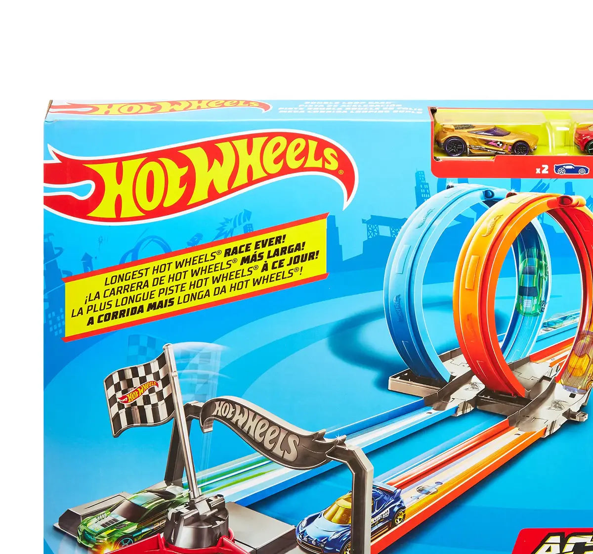 Hot Wheels Double Loop Dash Track Set with two 1:64 Cars GFH85