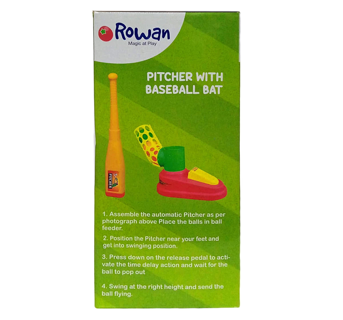 Rowan Automatic Pitcher with Baseball & Bat
