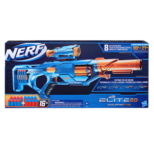 Nerf Elite 2.0 Eagle point RD 8 Blaster 8 Dart Drum, Detachable Scope and Barrel, 16 Official Nerf Elite Darts