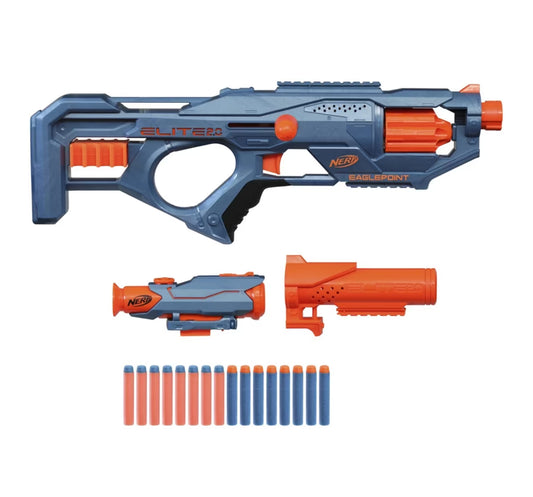 Nerf Elite 2.0 Eagle point RD 8 Blaster 8 Dart Drum, Detachable Scope and Barrel, 16 Official Nerf Elite Darts
