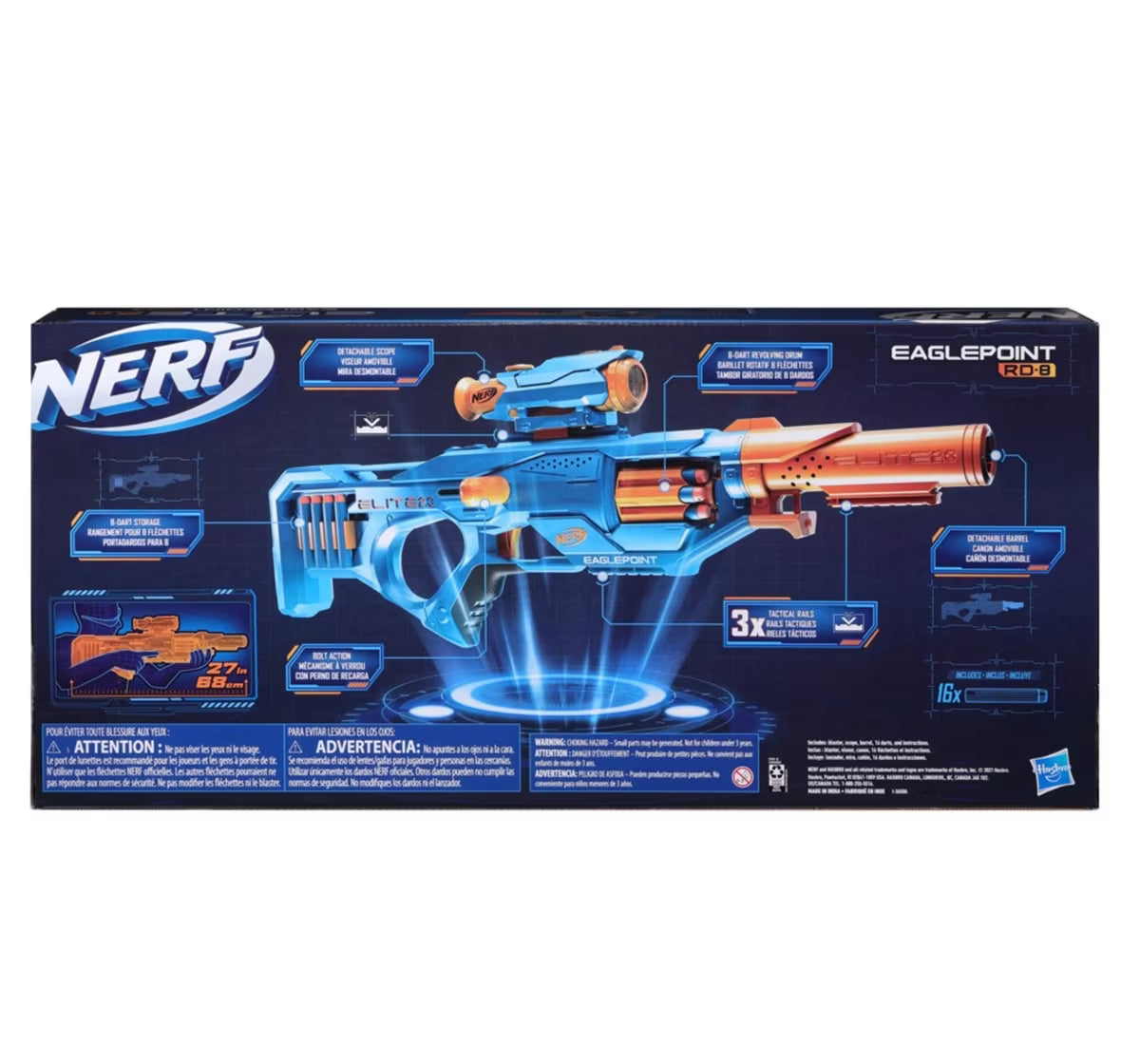 Nerf Elite 2.0 Eagle point RD 8 Blaster 8 Dart Drum, Detachable Scope and Barrel, 16 Official Nerf Elite Darts