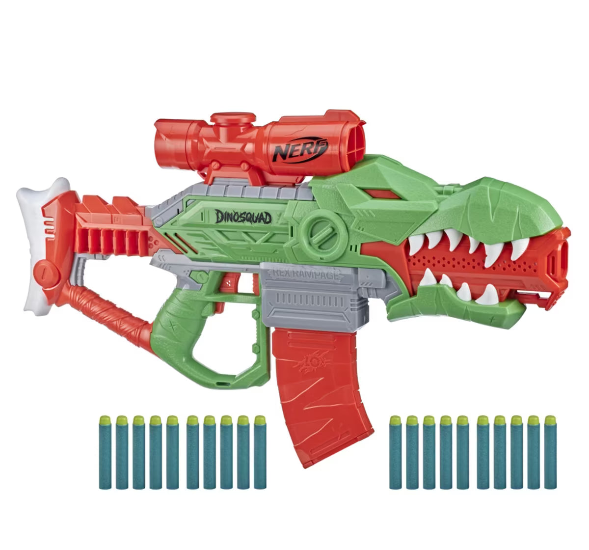 Nerf DinoSquad Rex-Ramp, Motorized Dart Blaster, 10-Dart Clip, 20 Official Nerf Darts, 10-Dart StorAge, T-Rex Dinosaur Design