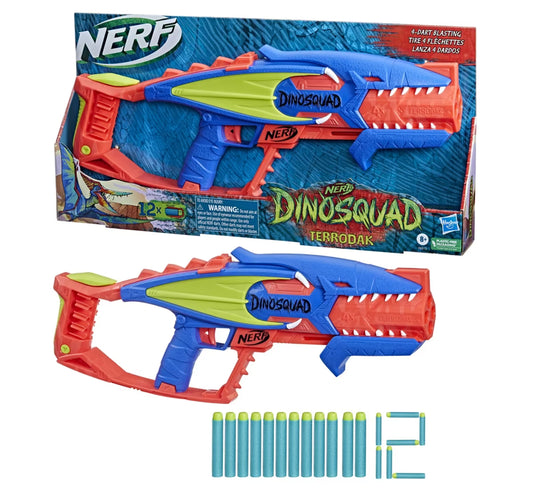 Nerf DinoSquad Terrodak, 4 Dart Blasting, Dart StorAge, 12 Nerf Elite Darts, Dinosaur Design