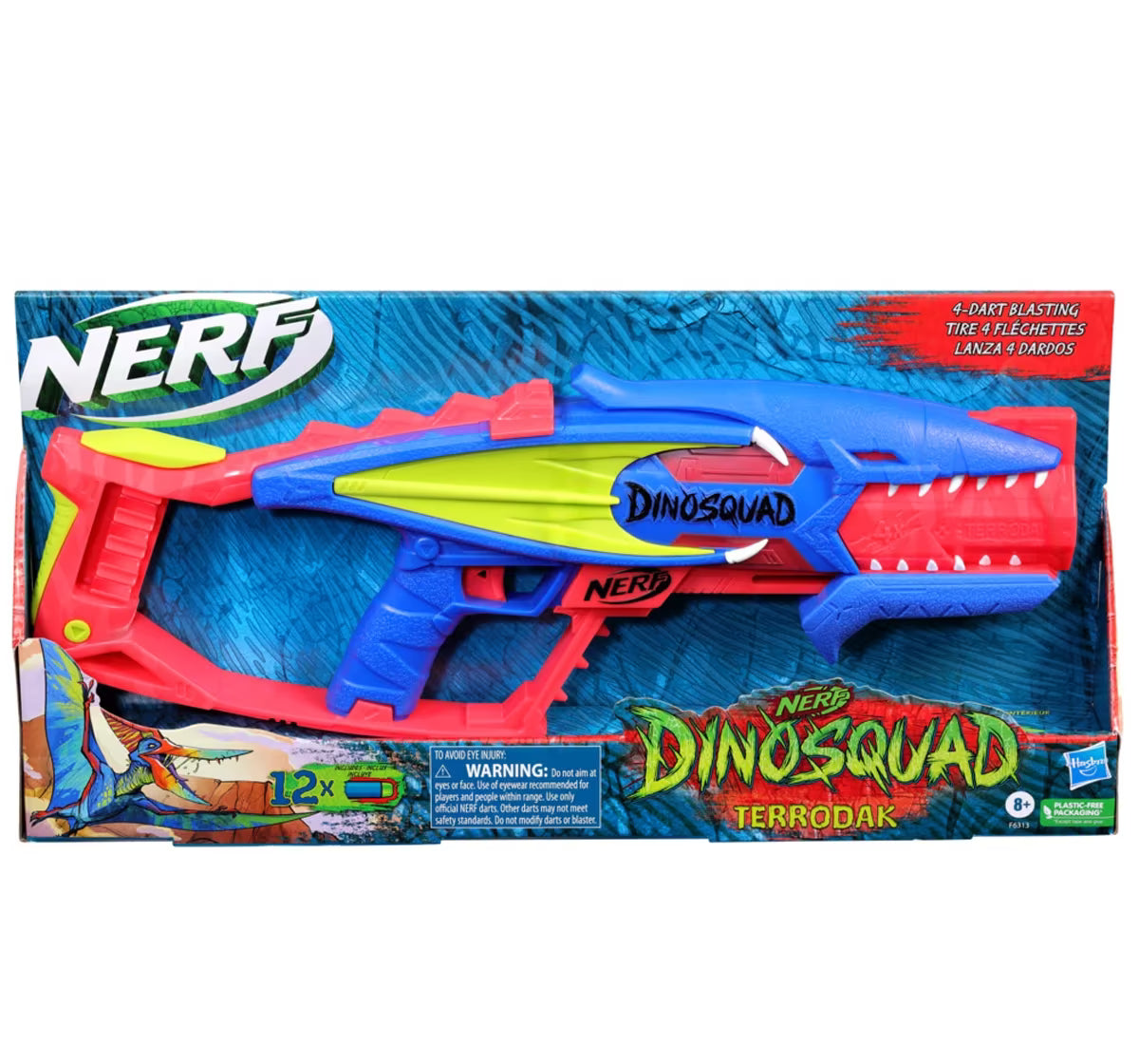 Nerf DinoSquad Terrodak, 4 Dart Blasting, Dart StorAge, 12 Nerf Elite Darts, Dinosaur Design