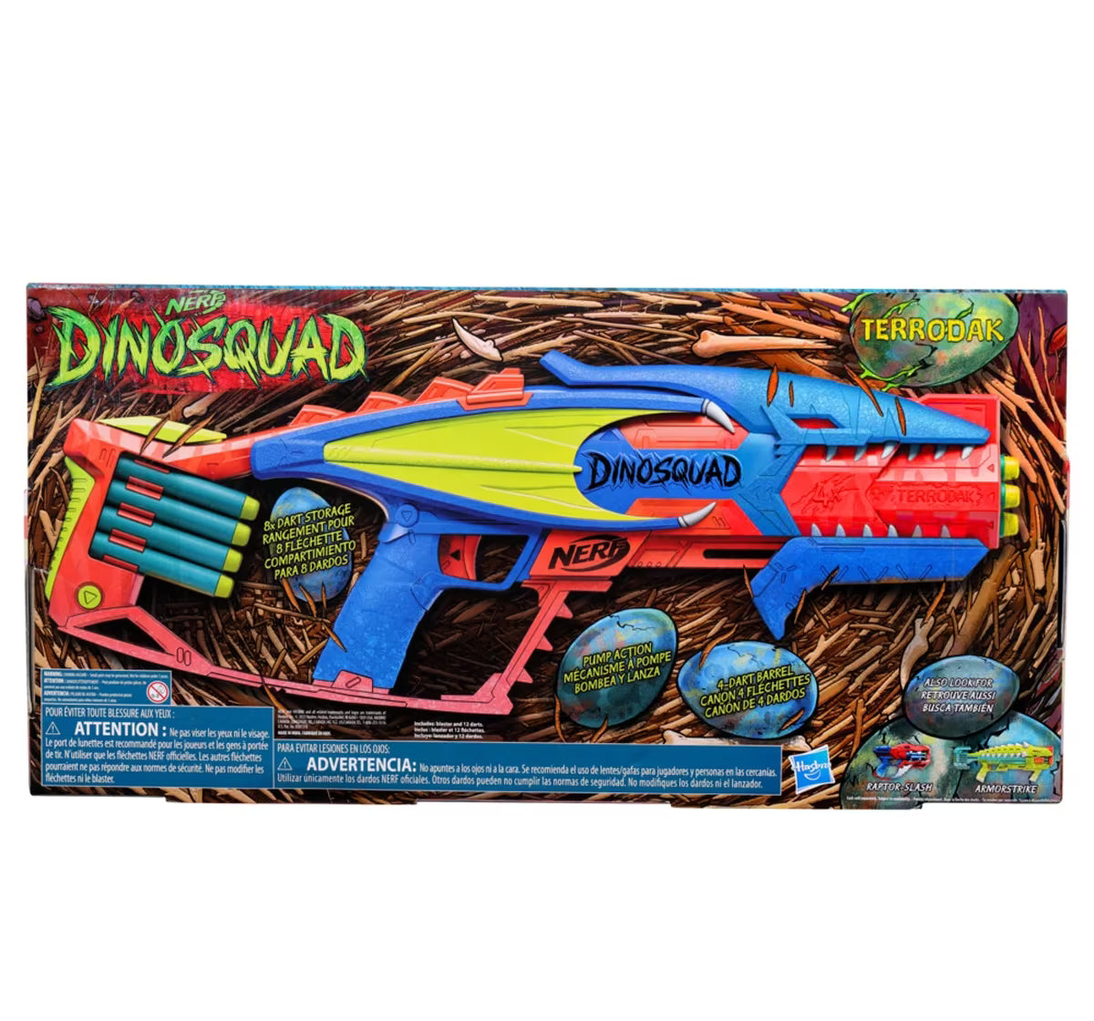 Nerf DinoSquad Terrodak, 4 Dart Blasting, Dart StorAge, 12 Nerf Elite Darts, Dinosaur Design