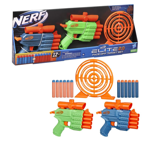 Nerf Elite 2.0 Face Off Target Set, Includes 2 Dart Blasters & Target, 12 Nerf Elite Darts