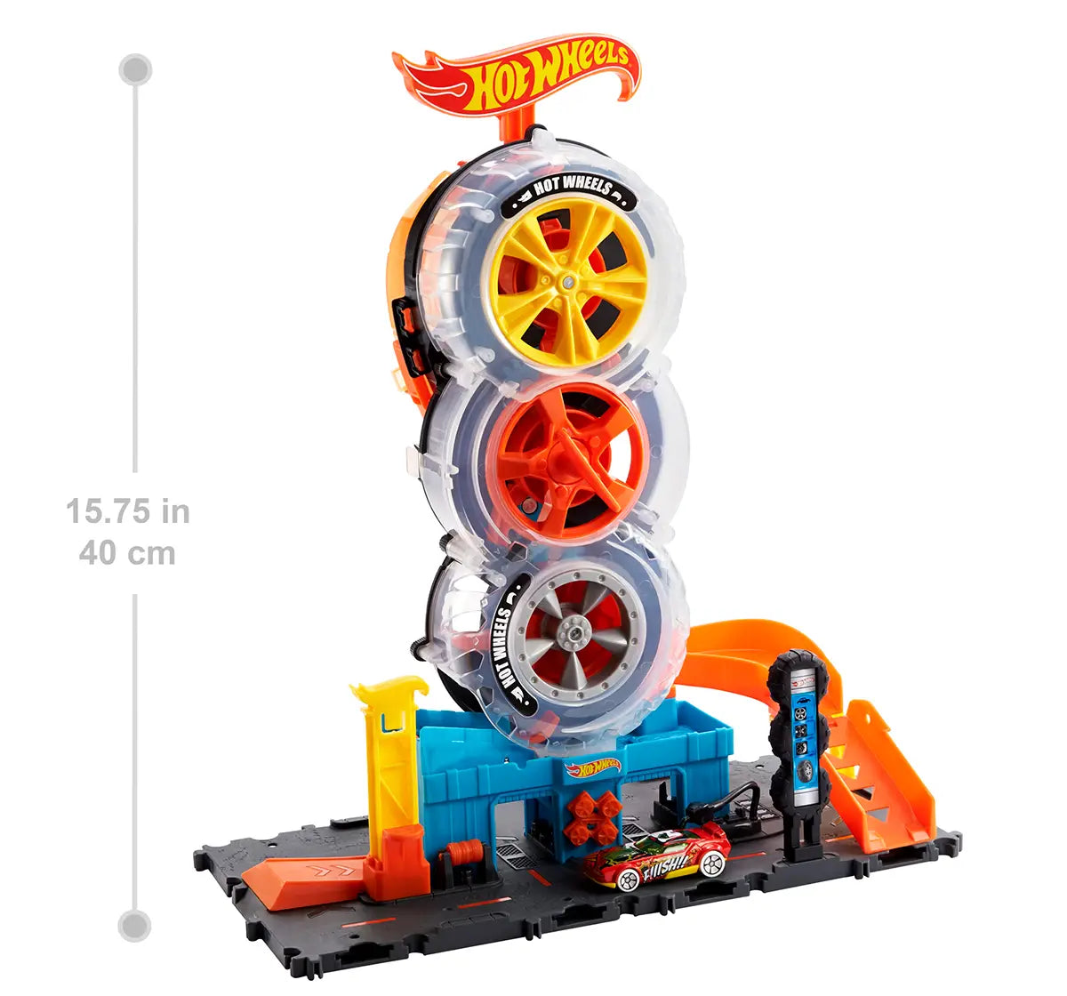 Hot Wheels City Super Twist Tire Shop with 1:64 single Car HDP02