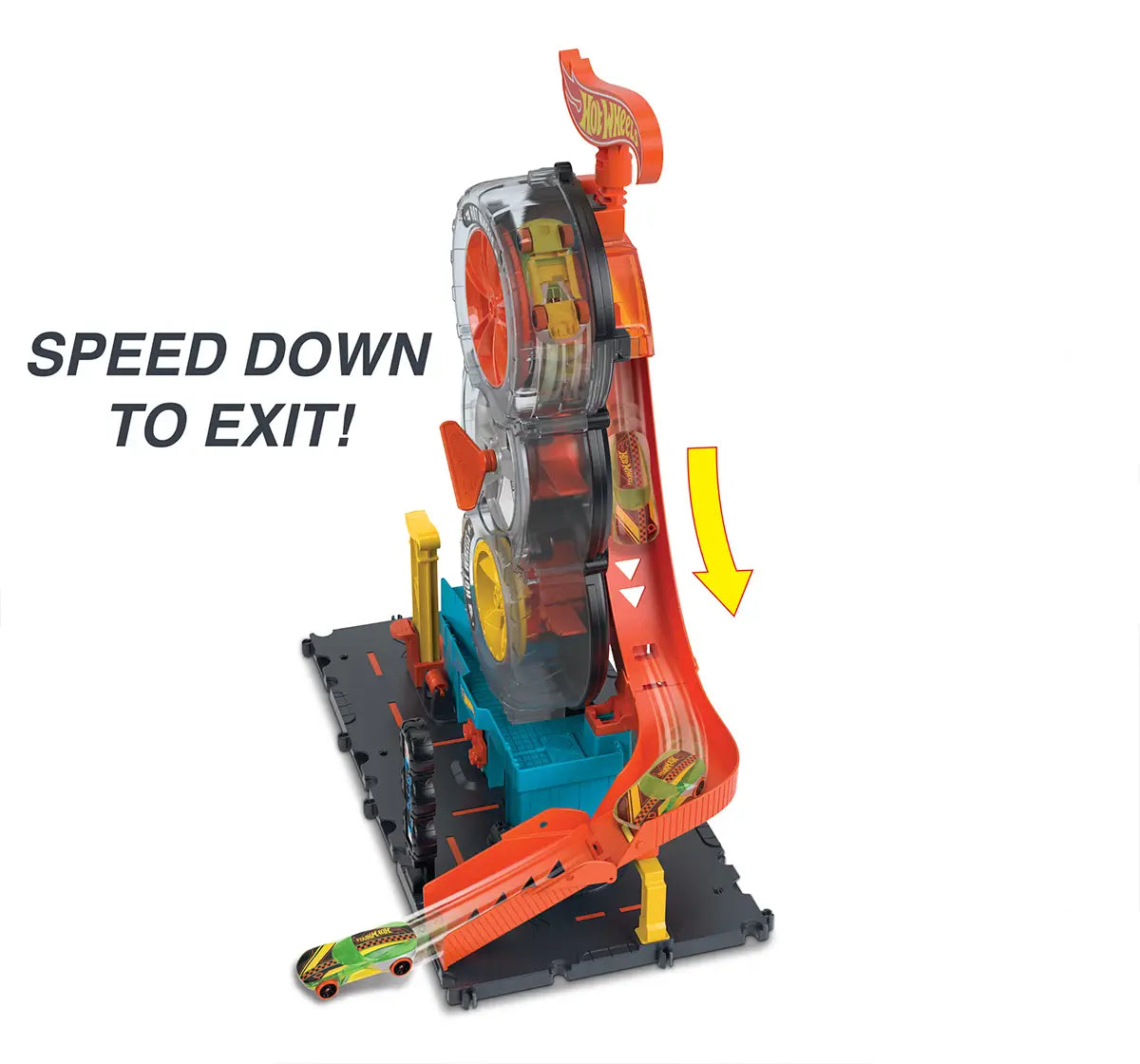Hot Wheels City Super Twist Tire Shop with 1:64 single Car HDP02