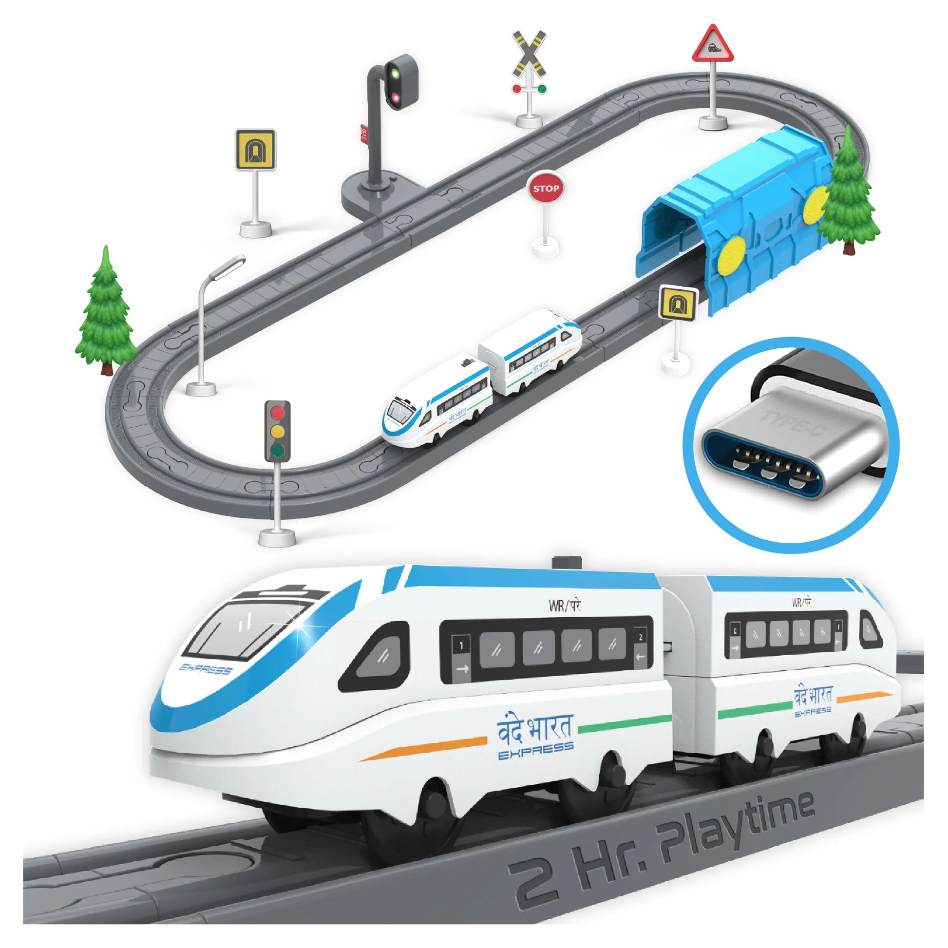 BOOGYWOOGY BHARAT Express, TYPE-C Rechargeable Engine, Train Set with Magnetic Tracks-49 Pcs