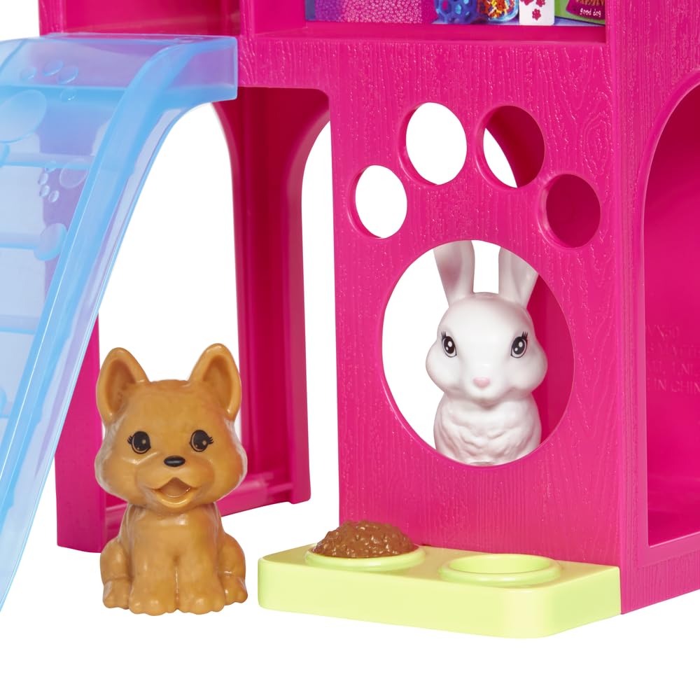 Barbie Playset with Pet Playhouse, Brunette Doll, Puppy and Bunny Pets