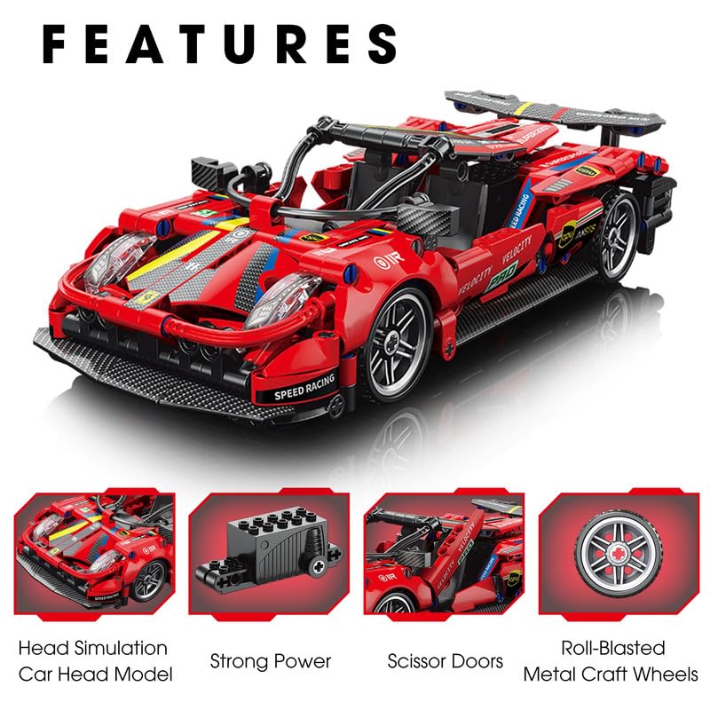 Thinker Place 1:18 DIY Blocks Pull-Back Car – Red,  STEM Learning TURBO INFERNO