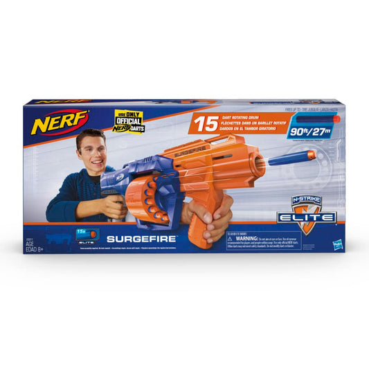 Nerf Surgefire Elite Blaster 15-Dart Rotating Drum, Slam Fire, Includes 15 Official Elite Darts