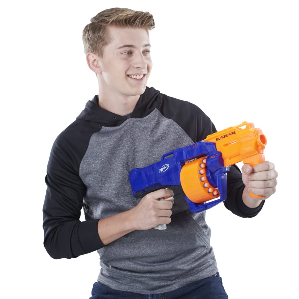 Nerf Surgefire Elite Blaster 15-Dart Rotating Drum, Slam Fire, Includes 15 Official Elite Darts
