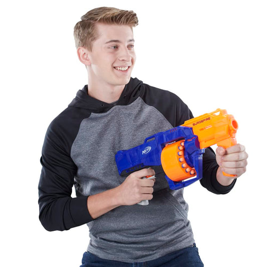 Nerf Surgefire Elite Blaster 15-Dart Rotating Drum, Slam Fire, Includes 15 Official Elite Darts