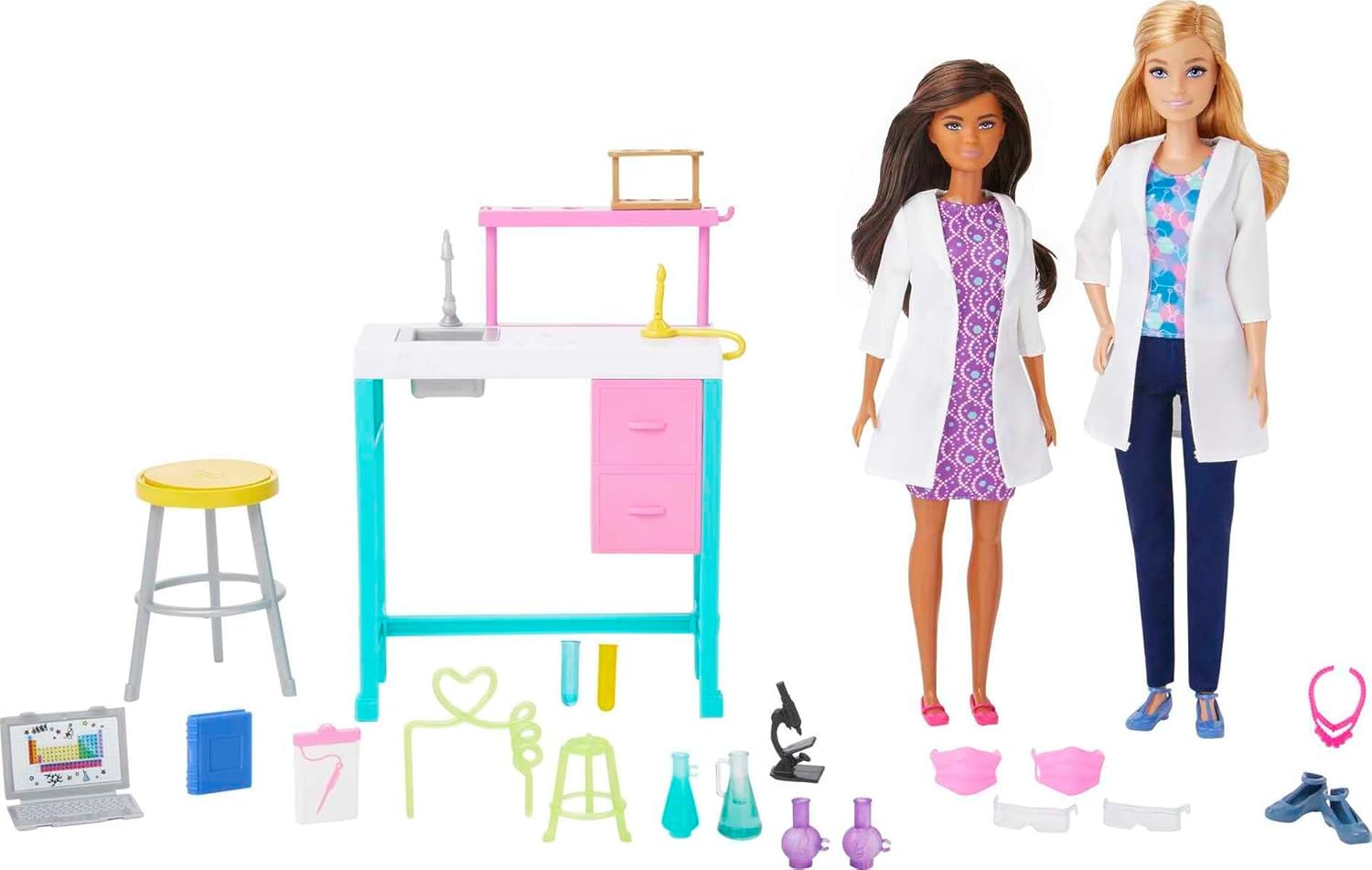 Barbie Science Lab Playset with 2 Dolls, Lab Bench and 10+ Accessories, 2 Fashion Dolls, 10+ STEM Themed Accessories & More