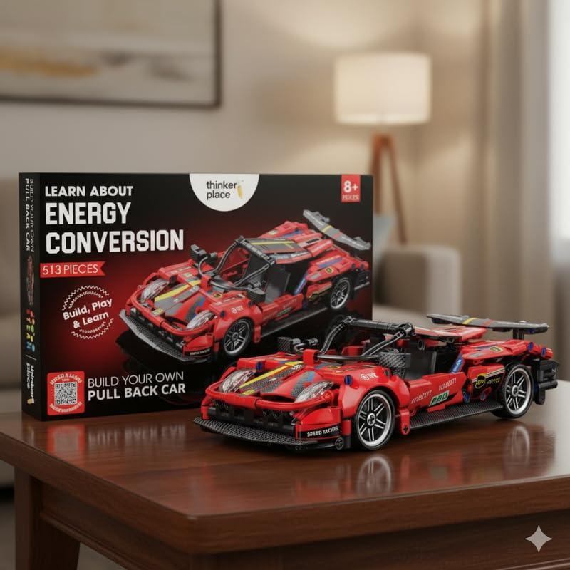 Thinker Place 1:18 DIY Blocks Pull-Back Car – Red,  STEM Learning TURBO INFERNO