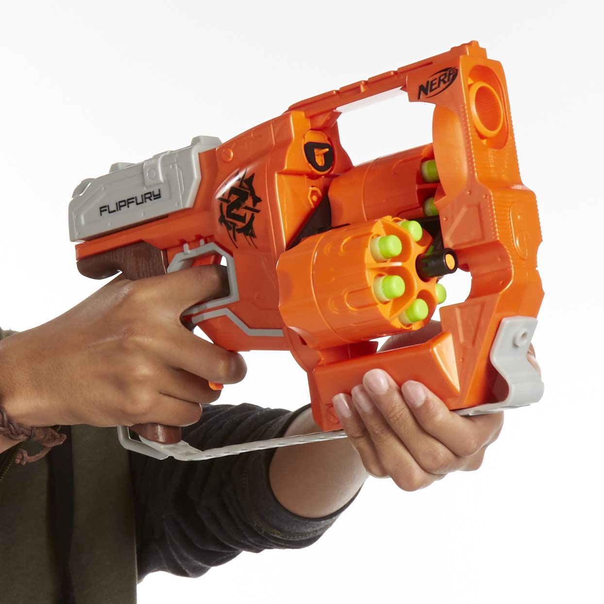Nerf Zombie Strike Flipfury Toy Blaster With 2 Flipping Drums And 12 Official Zombie Strike Elite Darts