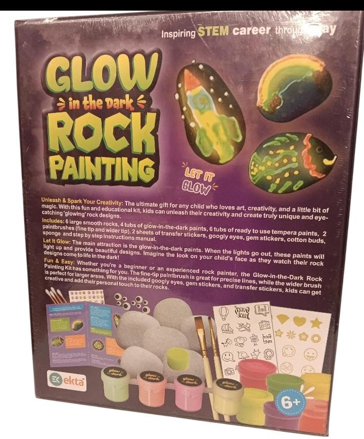 Ekta Glow in the Dark Rock Painting Kit for Kids – Includes Rocks, Paints & Brushes
