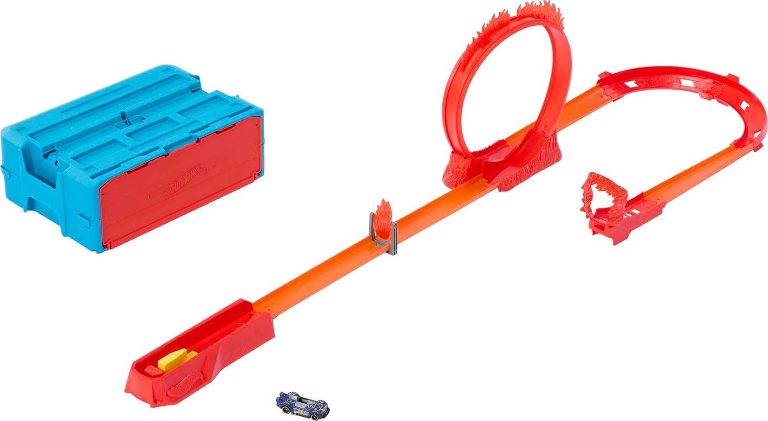 Hot Wheels Fire-Themed Track Set & 1 Hot Wheels Car, 16 Track-Building and Stunting Components in Stackable Toy Storage Box??