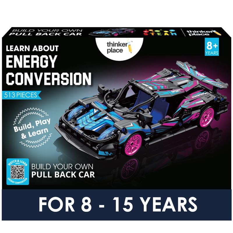 Thinker Place 1:18 DIY Blocks Pull-Back Car – Pink & Black,  STEM Learning CYBRT VORTEX