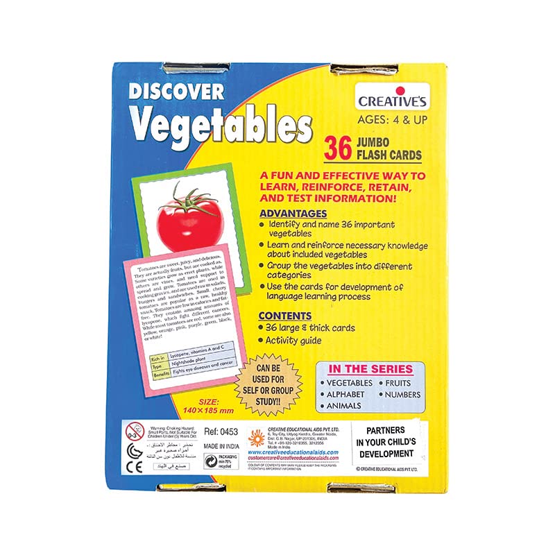 Creative's Discover Vegetables, Jumbo Flash Cards, Useful Facts & Information About Each Vegetables