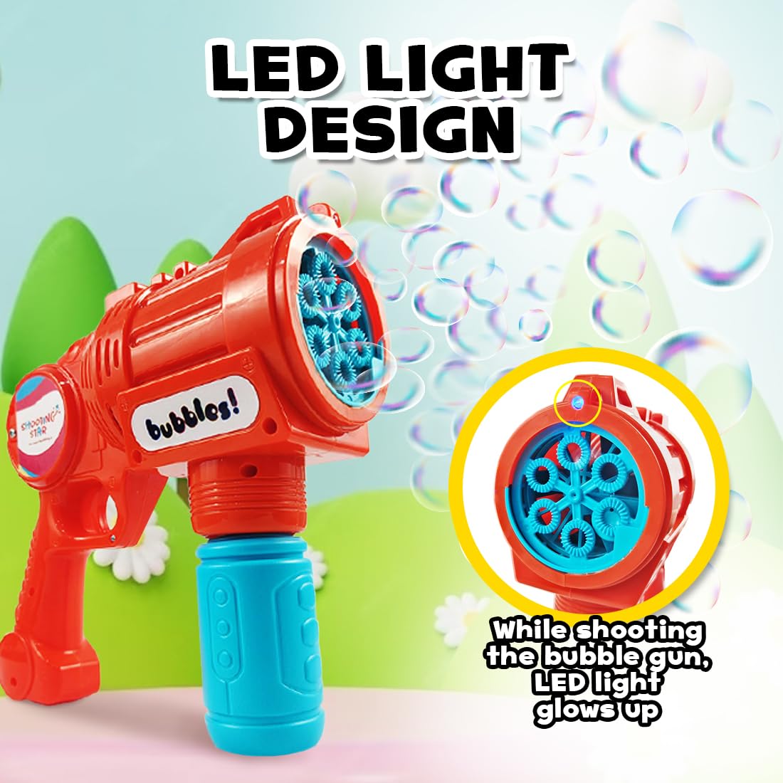 Rowan Bubble Blaster Gun with LED Light & Soap Solution 120 ML, 1000+ Bubbles Per Minute-Blue