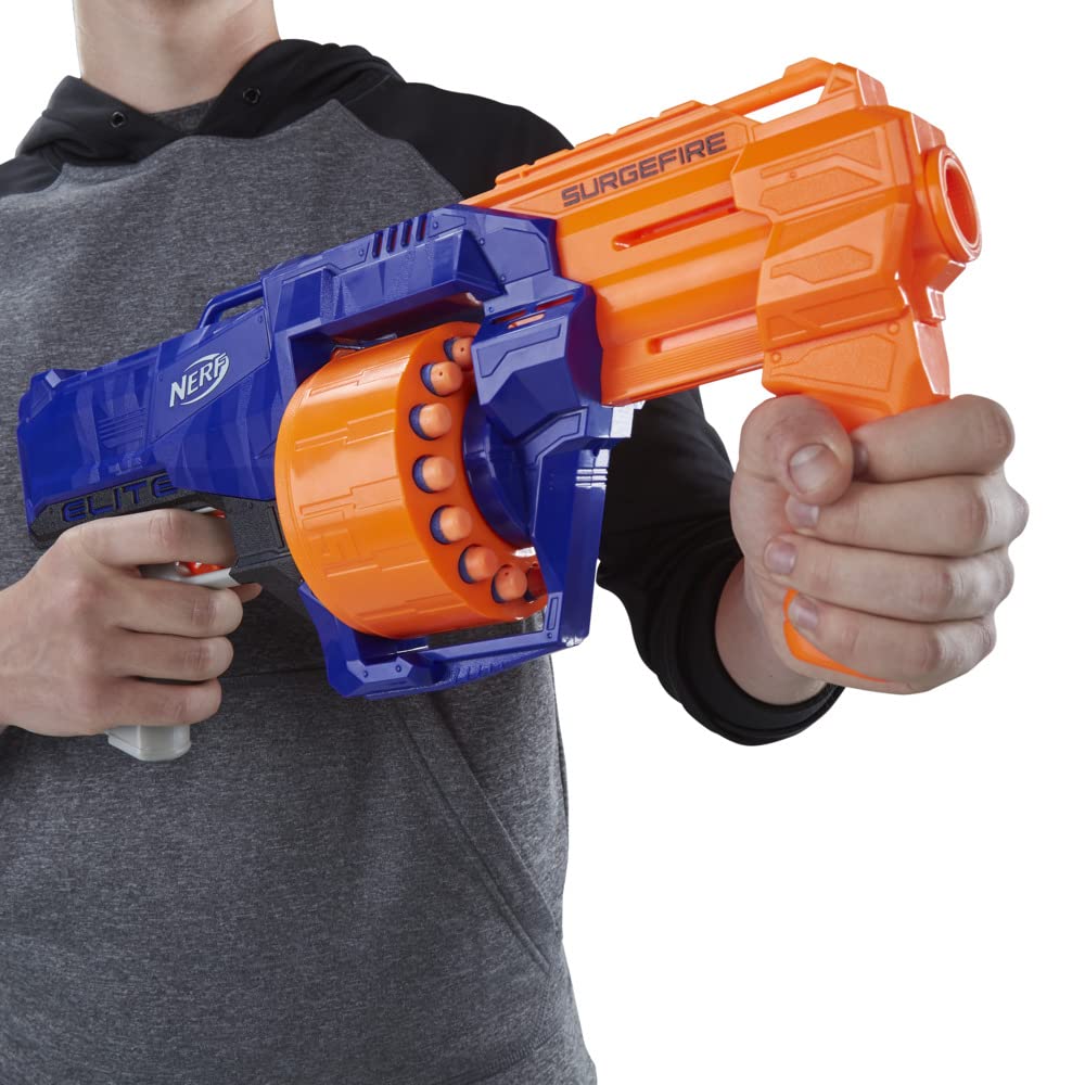Nerf Surgefire Elite Blaster 15-Dart Rotating Drum, Slam Fire, Includes 15 Official Elite Darts