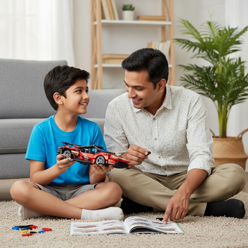 Thinker Place 1:18 DIY Blocks Pull-Back Car – Red,  STEM Learning TURBO INFERNO